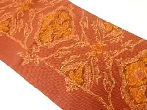 リサイクル　手織り紬草花模様織出し名古屋帯